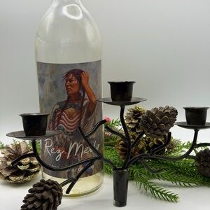 Rustic Metal Pinecone Wine Bottle Candle Stick Holder